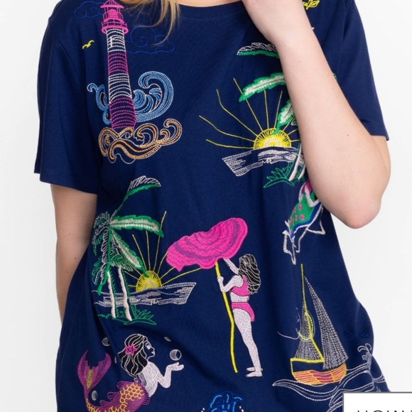 Johnny Was travel top sun mermaid palm tree Lighthouse sailboat NWT new W Tags - Picture 1 of 12